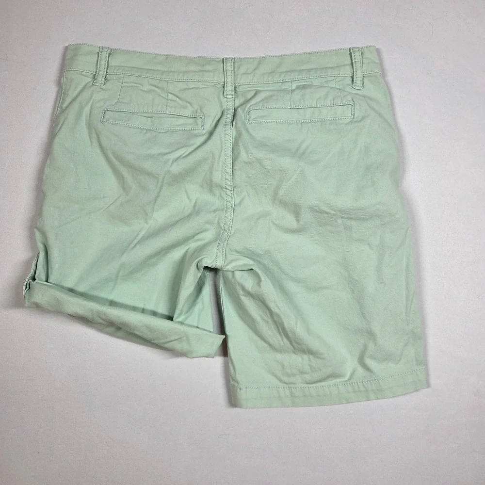 Tory Burch Mint Green Chino Shorts Women Size 27 Roll Up Button Tab Cotton Twill